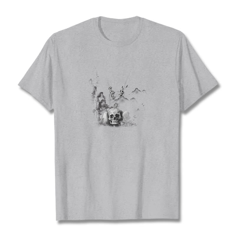 Buddha Stones Tibetan The Lord Of The Corpse Forest Skulls Pendant Clouds Design Tee T-shirt - Light Grey - 2XL - image 22