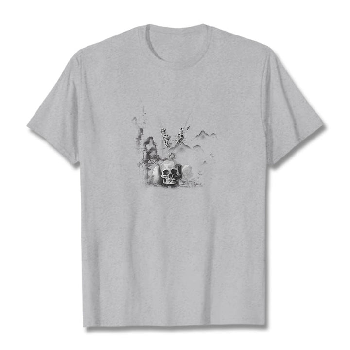 Buddha Stones Tibetan The Lord Of The Corpse Forest Skulls Pendant Clouds Design Tee T-shirt - Light Grey - 2XL - image 22