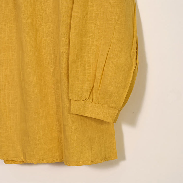 Buddha Stones Round Neck Casual Pleated Long Sleeve Shirt Cotton Linen Women's Shirts - image 3