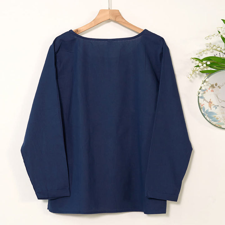 Buddha Stones Casual Dandelion Long Sleeve Round Neck Shirt Cotton Linen Women's Shirts