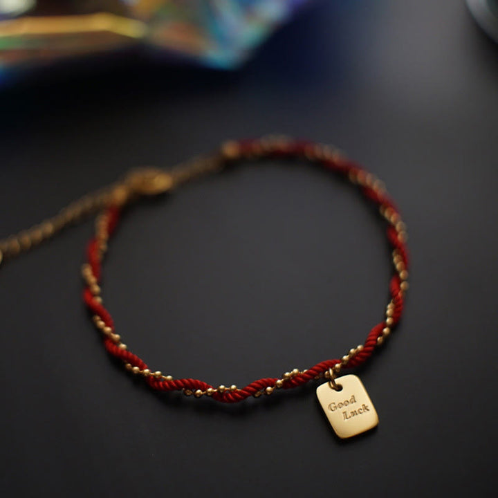 Buddha Stones Red String Gold Plated Copper Good Luck Strength Bracelet