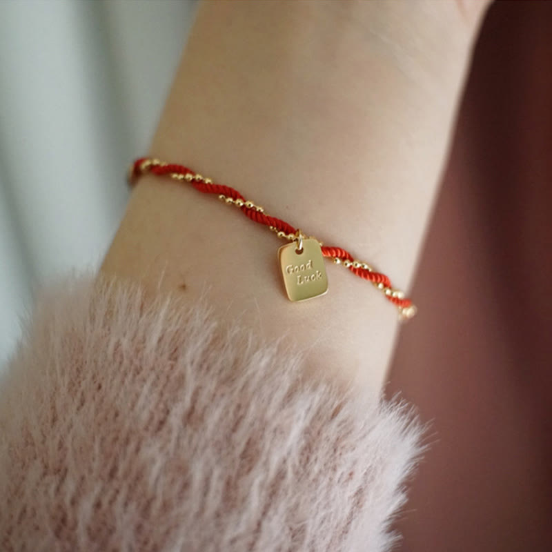 Buddha Stones Red String Gold Plated Copper Good Luck Strength Bracelet