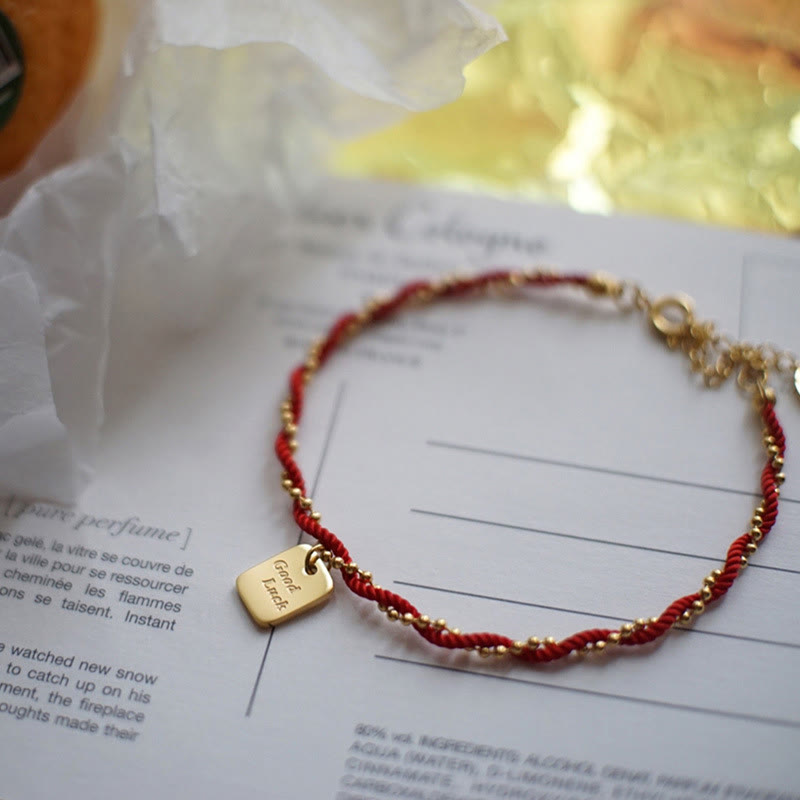 Buddha Stones Red String Gold Plated Copper Good Luck Strength Bracelet