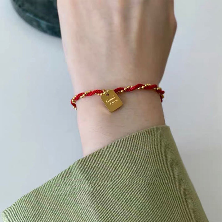 Buddha Stones Red String Gold Plated Copper Good Luck Strength Bracelet