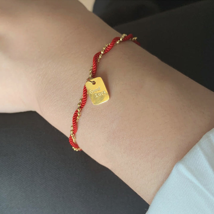 Buddha Stones Red String Gold Plated Copper Good Luck Strength Bracelet