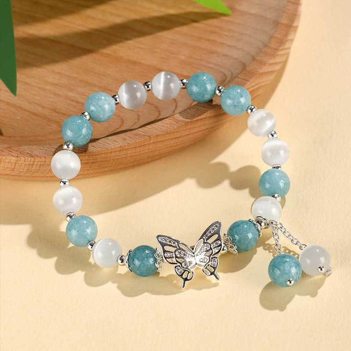 Buddha Stones Chrysoberyl Cat's Eye Chalcedony Butterfly Love Bracelet