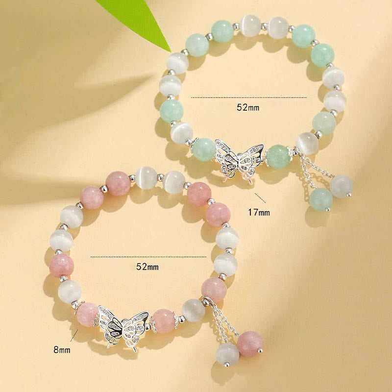 Buddha Stones Chrysoberyl Cat's Eye Chalcedony Butterfly Love Bracelet