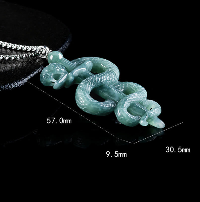 Buddha Stones 925 Sterling Silver Natural Jade Year Of The Snake Sword Luck Necklace Pendant