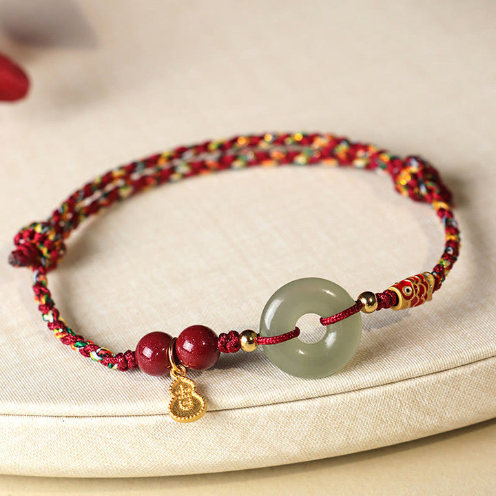 Buddha Stones Red String Black String Hetian Jade Peace Buckle Cinnabar 925 Silver Protection Bracelet