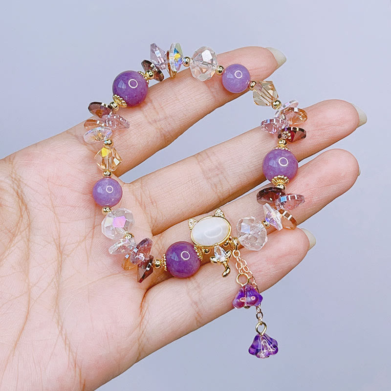 Buddha Stones Amethyst Green Crystal Red Crystal Cat Balance Bracelet