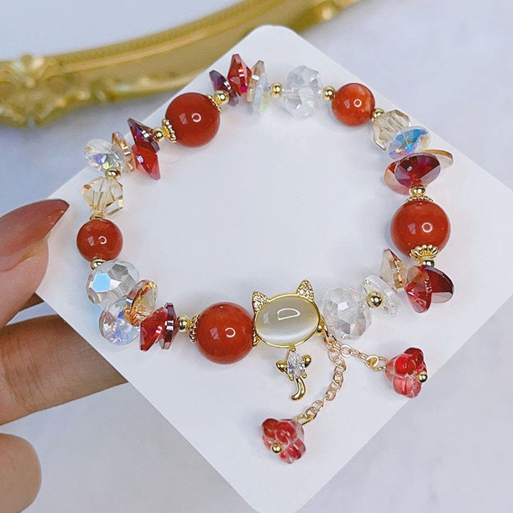 Buddha Stones Amethyst Green Crystal Red Crystal Cat Balance Bracelet - image 12