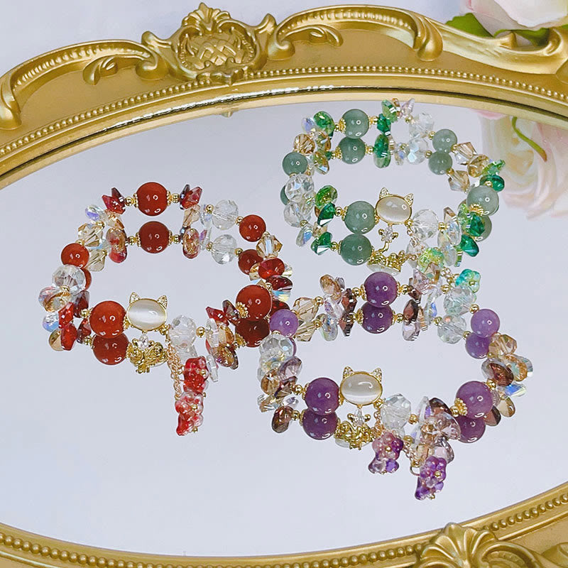 Buddha Stones Amethyst Green Crystal Red Crystal Cat Balance Bracelet - image 17
