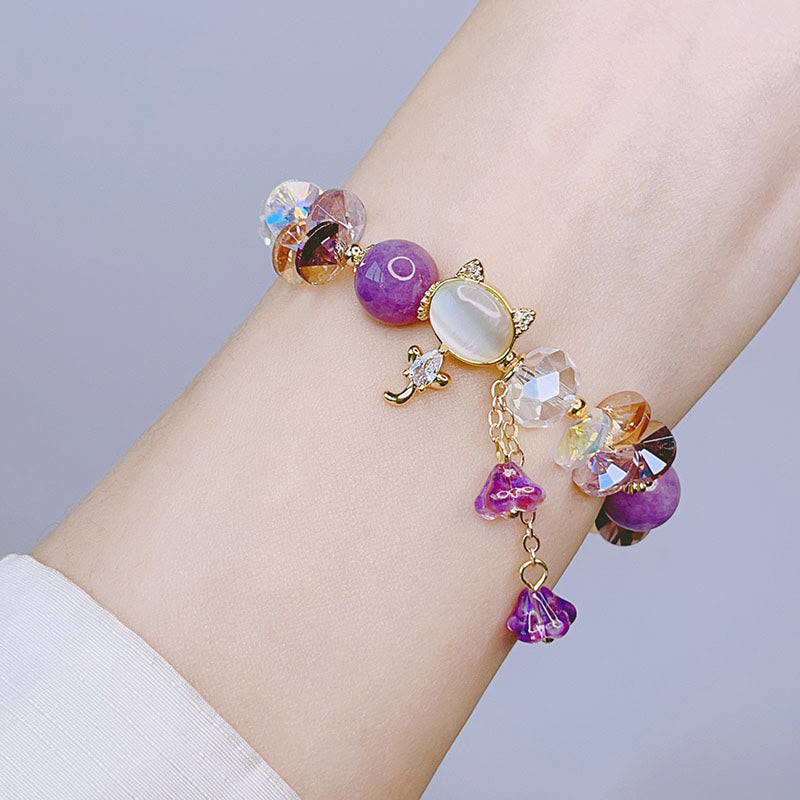Buddha Stones Amethyst Green Crystal Red Crystal Cat Balance Bracelet - image 4