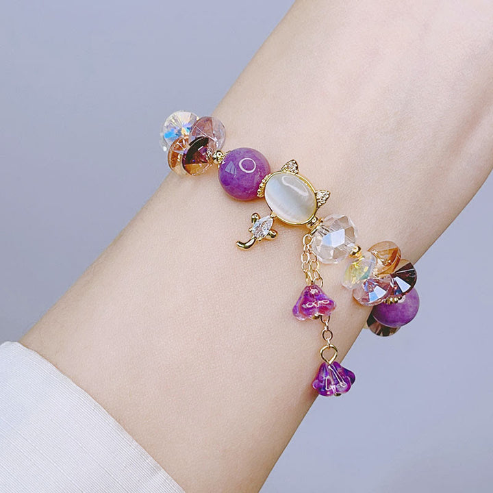 Buddha Stones Amethyst Green Crystal Red Crystal Cat Balance Bracelet - image 4