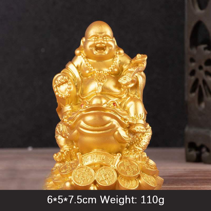 Buddha Stones Laughing Buddha Feng Shui Frog Toad Copper Coins Attract Wealth Resin Statue Home Decoration