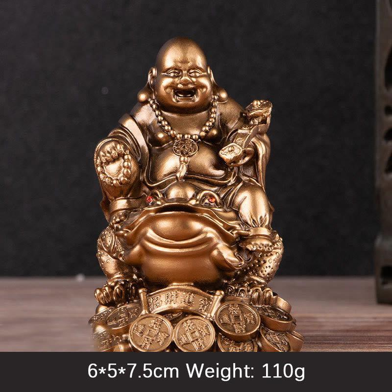 Buddha Stones Laughing Buddha Feng Shui Frog Toad Copper Coins Attract Wealth Resin Statue Home Decoration