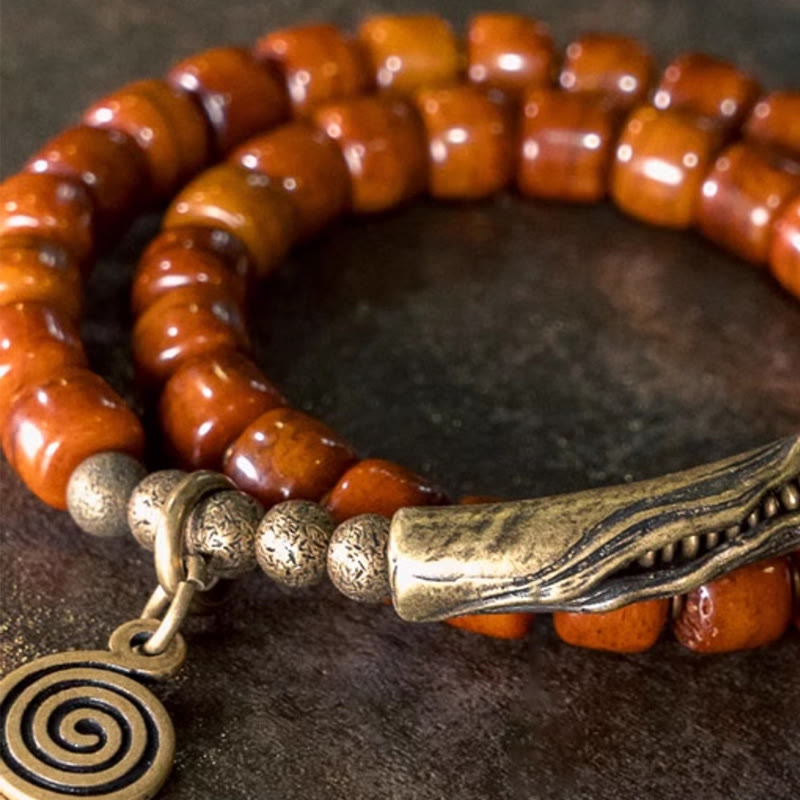 Buddha Stones Yak Bone Copper Double Wrap Balance Bracelet