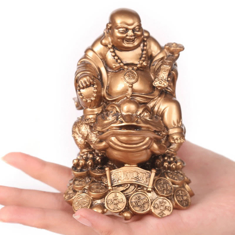 Buddha Stones Laughing Buddha Feng Shui Frog Toad Copper Coins Attract Wealth Resin Statue Home Decoration