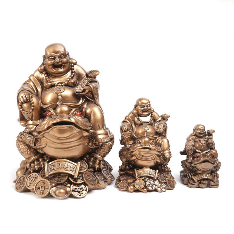 Buddha Stones Laughing Buddha Feng Shui Frog Toad Copper Coins Attract Wealth Resin Statue Home Decoration - image 11