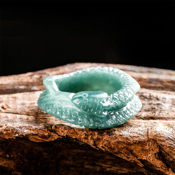 Buddha Stones Natural Jade Year Of The Snake Carving Prosperity Protection Ring