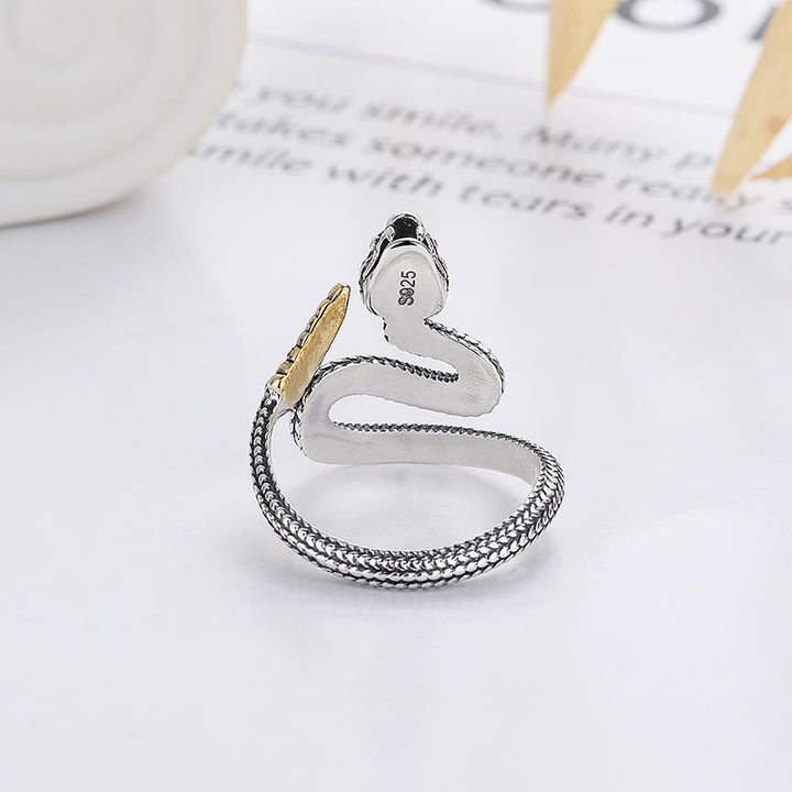 Buddha Stones 925 Sterling Silver Year Of The Snake Clam Adjustable Ring