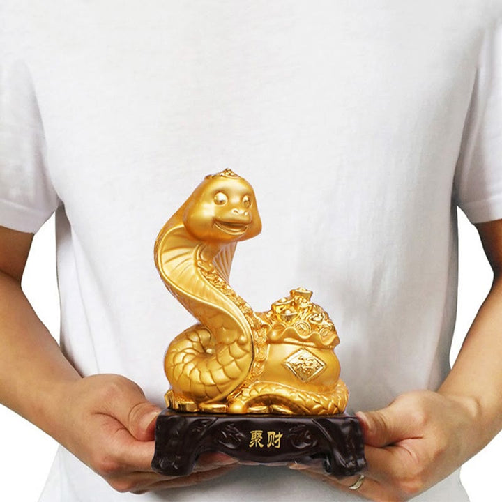 Buddha Stones Year Of The Snake Fu Character Treasure Bowl Ingots Gather Wealth Resin Home Statue Decoration