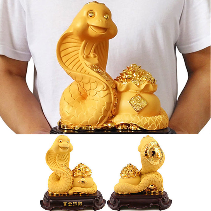 Buddha Stones Year Of The Snake Fu Character Treasure Bowl Ingots Gather Wealth Resin Home Statue Decoration