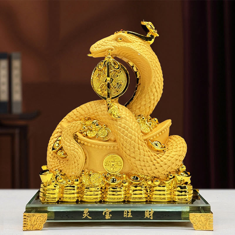 Buddha Stones Year Of The Snake Copper Coins Ingots Attract Fortune Resin Statue Home Decoration