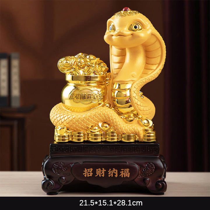 Buddha Stones Year Of The Snake Gold Ingots Treasure Bowl Attract Wealth Resin Statue Home Decoration