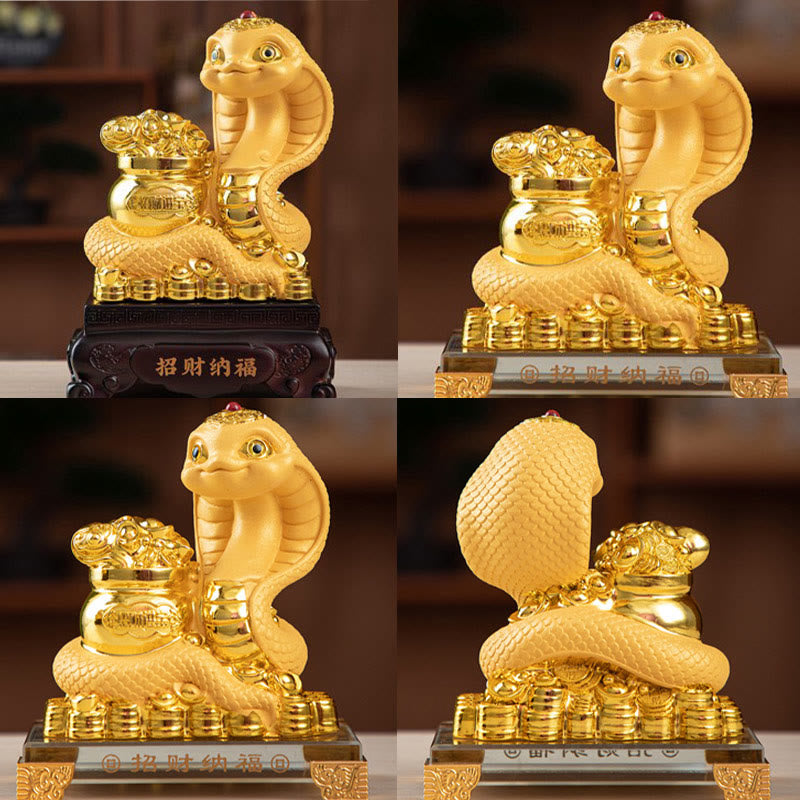 Buddha Stones Year Of The Snake Gold Ingots Treasure Bowl Attract Wealth Resin Statue Home Decoration