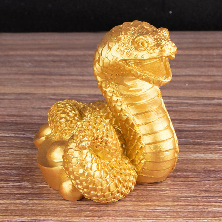 Buddha Stones Year Of The Snake Gold Ingots Copper Coins Wealth Resin Statue Home Decoration