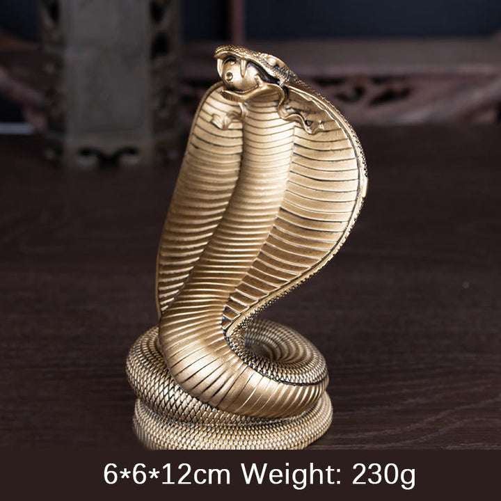 Buddha Stones Year Of The Snake Golden Bronze Cobra Resin Statue Home Decoration