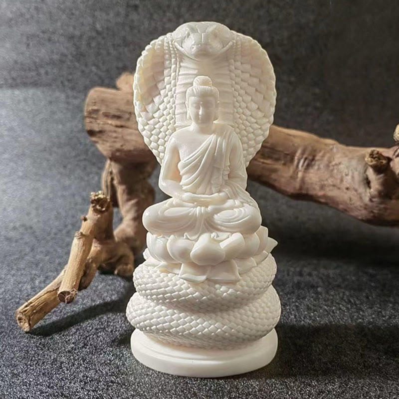 Buddha Stones Tathagata Shakyamuni Snake Lotus Ivory Fruit Meditation Statue Serenity Home Decoration - Buddha - Small 7*3.5*2.9cm - image 1
