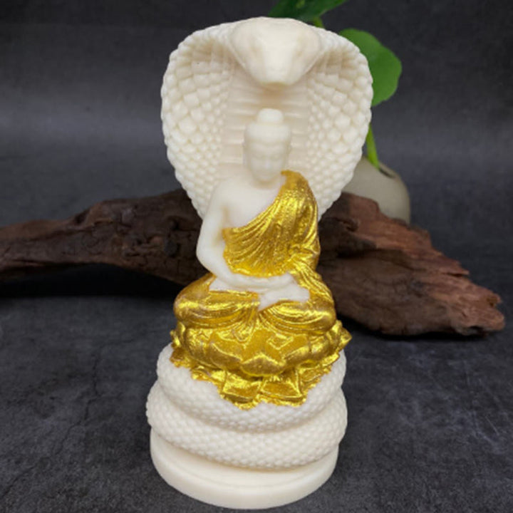 Buddha Stones Tathagata Shakyamuni Snake Lotus Ivory Fruit Meditation Statue Serenity Home Decoration - Gold Buddha - Small 7*3.5*2.9cm - image 9