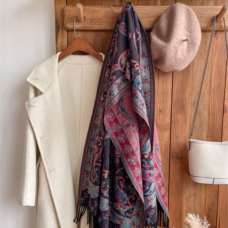 Buddha Stones Tibetan Cashew Flower Tassel Shawl Fall Winter Cozy Travel Scarf Wrap - image 26