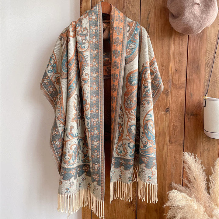 Buddha Stones Tibetan Cashew Flower Tassel Shawl Fall Winter Cozy Travel Scarf Wrap