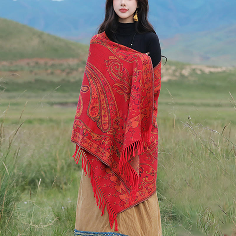 Buddha Stones Tibetan Cashew Flower Tassel Shawl Fall Winter Cozy Travel Scarf Wrap - image 12