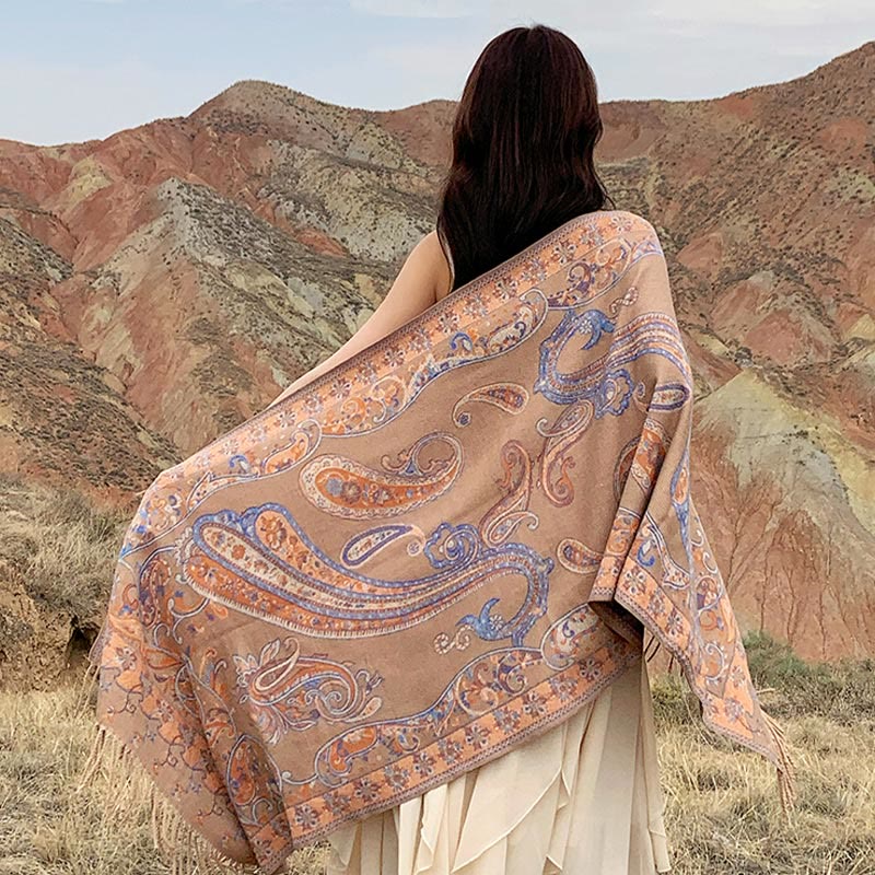 Buddha Stones Tibetan Cashew Flower Tassel Shawl Fall Winter Cozy Travel Scarf Wrap - image 31