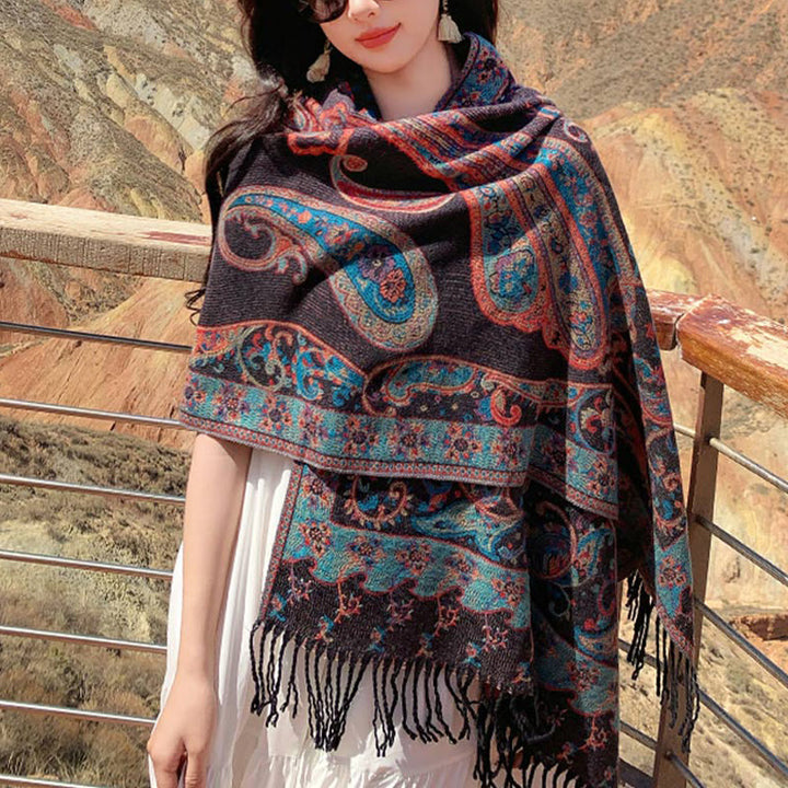 Buddha Stones Tibetan Cashew Flower Tassel Shawl Fall Winter Cozy Travel Scarf Wrap - image 19