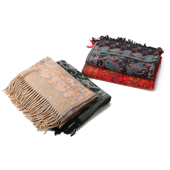 Buddha Stones Tibetan Cashew Flower Tassel Shawl Fall Winter Cozy Travel Scarf Wrap - image 44