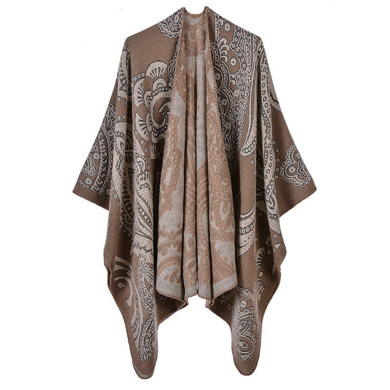 Buddha Stones Tibetan Cashew Flower Shawl Fall Winter Cozy Scarf Wrap - DarkKhaki - 130*150cm - image 11