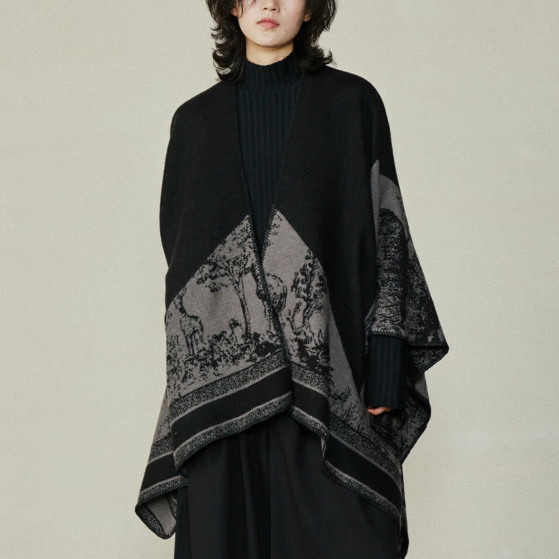 Buddha Stones Black Gray Sika Deer Animal Forest Double-sided Shawl Fall Winter Warm Scarf Wrap - image 2