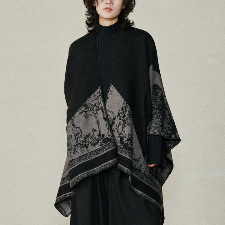 Buddha Stones Black Gray Sika Deer Animal Forest Double-sided Shawl Fall Winter Warm Scarf Wrap - image 2