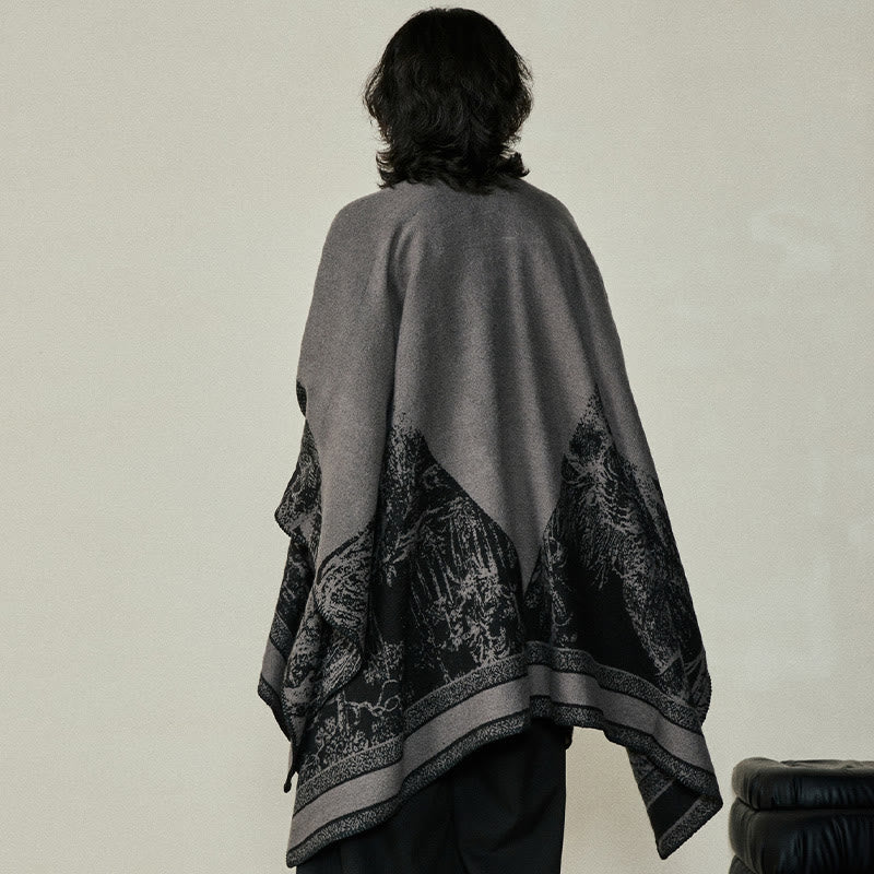 Buddha Stones Black Gray Sika Deer Animal Forest Double-sided Shawl Fall Winter Warm Scarf Wrap - image 4