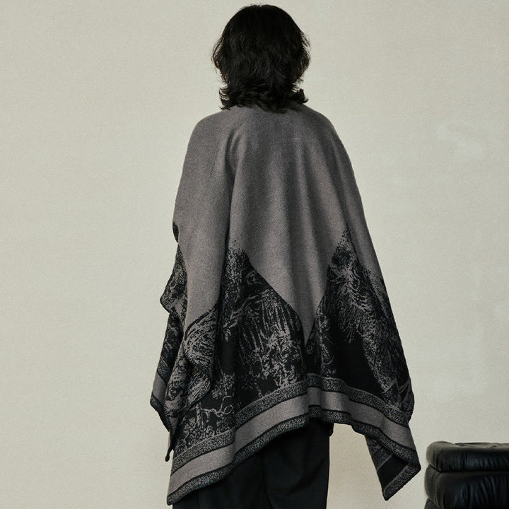 Buddha Stones Black Gray Sika Deer Animal Forest Double-sided Shawl Fall Winter Warm Scarf Wrap - image 4