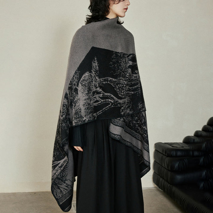 Buddha Stones Black Gray Sika Deer Animal Forest Double-sided Shawl Fall Winter Warm Scarf Wrap - image 10