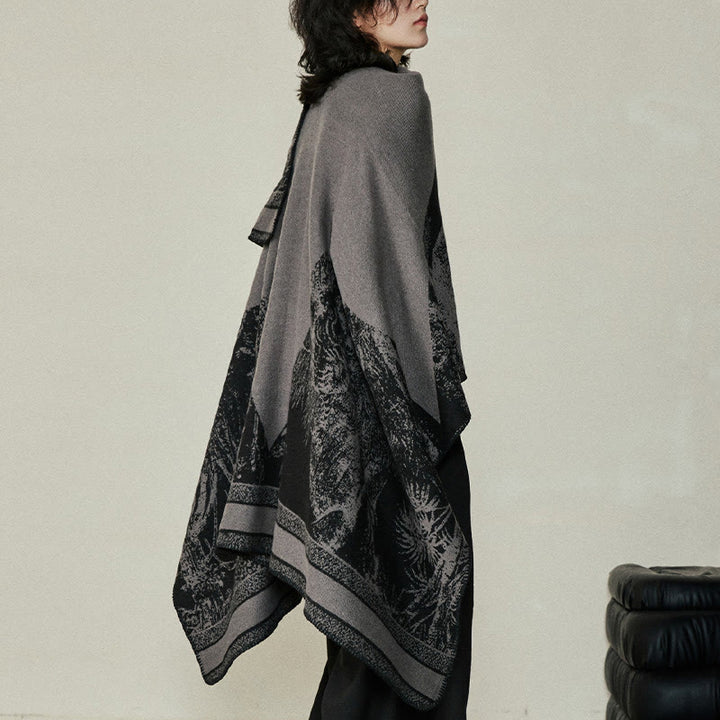 Buddha Stones Black Gray Sika Deer Animal Forest Double-sided Shawl Fall Winter Warm Scarf Wrap - image 5