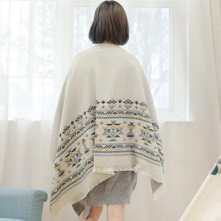 Buddha Stones Tibetan Beige Geometric Pattern Tassels Shawl Fall Winter Warm Scarf Wrap - image 5