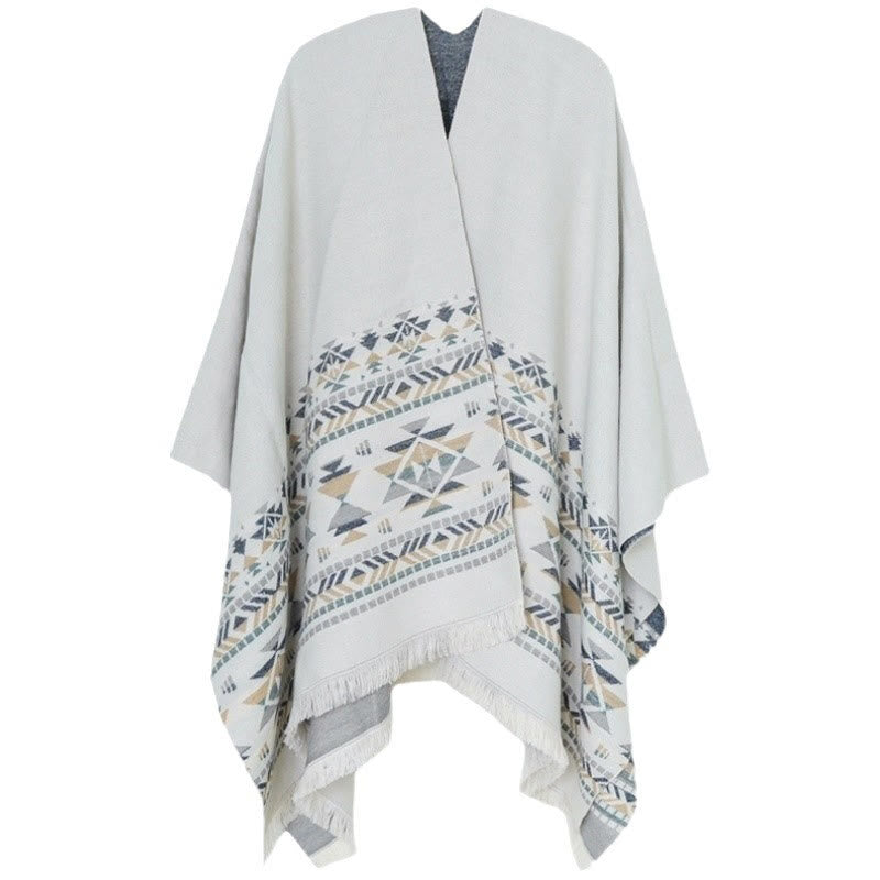 Buddha Stones Tibetan Beige Geometric Pattern Tassels Shawl Fall Winter Warm Scarf Wrap - image 9