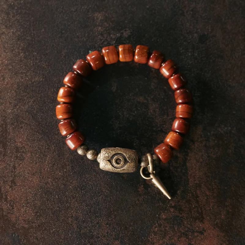 Buddha Stones Yak Bone Dzi Shape Copper Cone Pendant Strength Bracelet